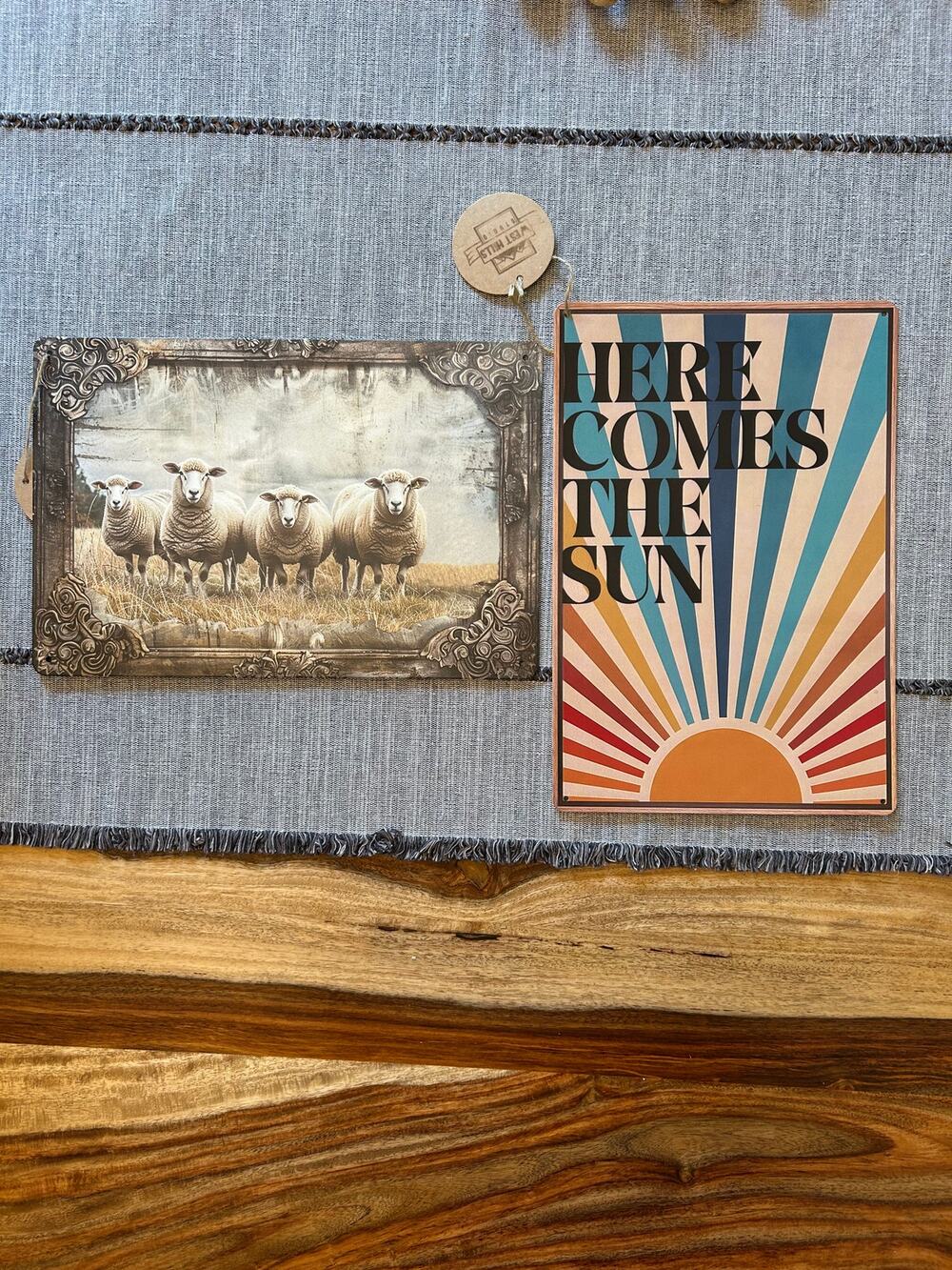 Set of 2 Metal Signs Home Decor Sheep Colorful Sun Sign Gift Idea FAST SHIP